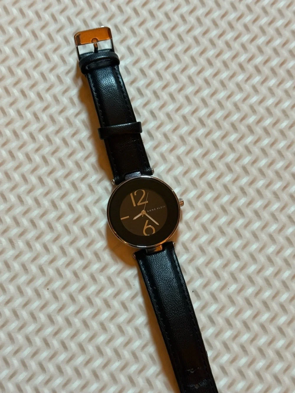 Anne Klein Black Leather‎ Strap Watch with Gold Accents